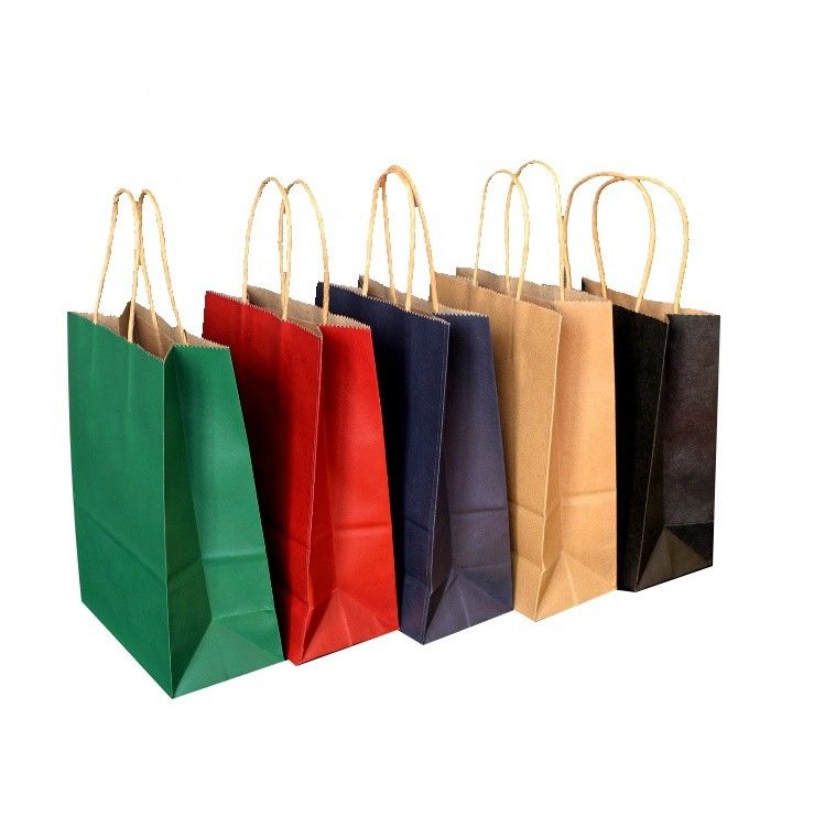 Recycled Materials Brown Paper Shopping Bags With Handles Customized Size